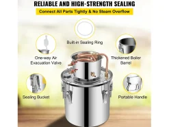 Destilador de Álcool SucceBuy 17 L, Moonshine Still em Aço Inoxidável, Kit de Cerveja Caseiro para Whisky, Vinho, Brandy