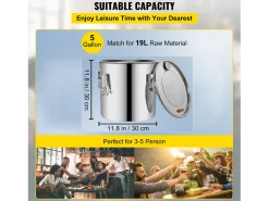 Destilador de Álcool SucceBuy 17 L, Moonshine Still em Aço Inoxidável, Kit de Cerveja Caseiro para Whisky, Vinho, Brandy