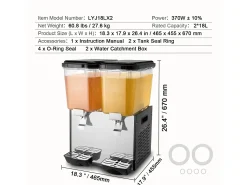 Distribuidor de Bebidas Comercial SucceBuy 18L x 2 Reservatórios, 370W, Distribuidor de Bebidas Frias para Festas