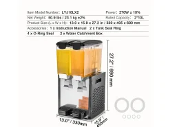 Distribuidor de Bebidas Comerciais SucceBuy 10 L x 2 Reservatórios, Distribuidor de Bebidas Geladas e Sucos Frios