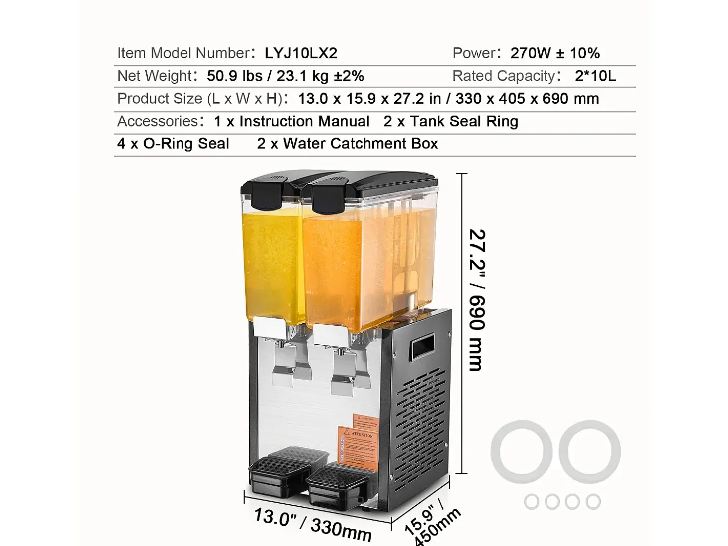 Distribuidor de Bebidas Comerciais SucceBuy 10 L x 2 Reservatórios, Distribuidor de Bebidas Geladas e Sucos Frios