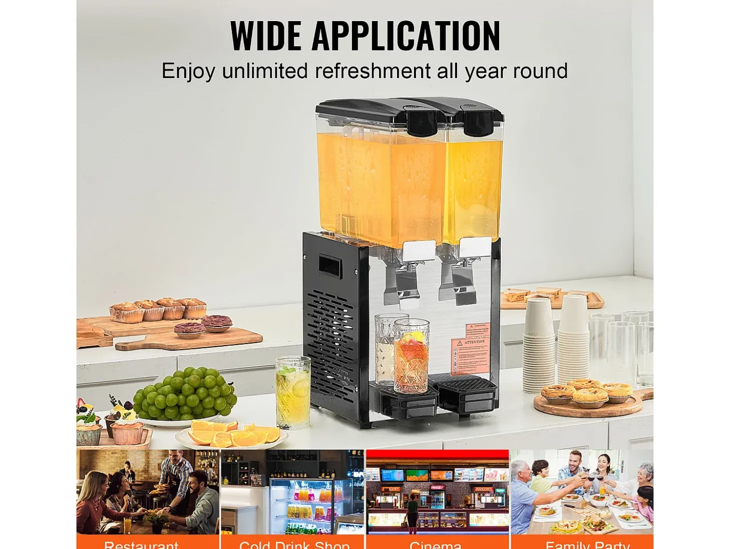Distribuidor de Bebidas Comerciais SucceBuy 10 L x 2 Reservatórios, Distribuidor de Bebidas Geladas e Sucos Frios