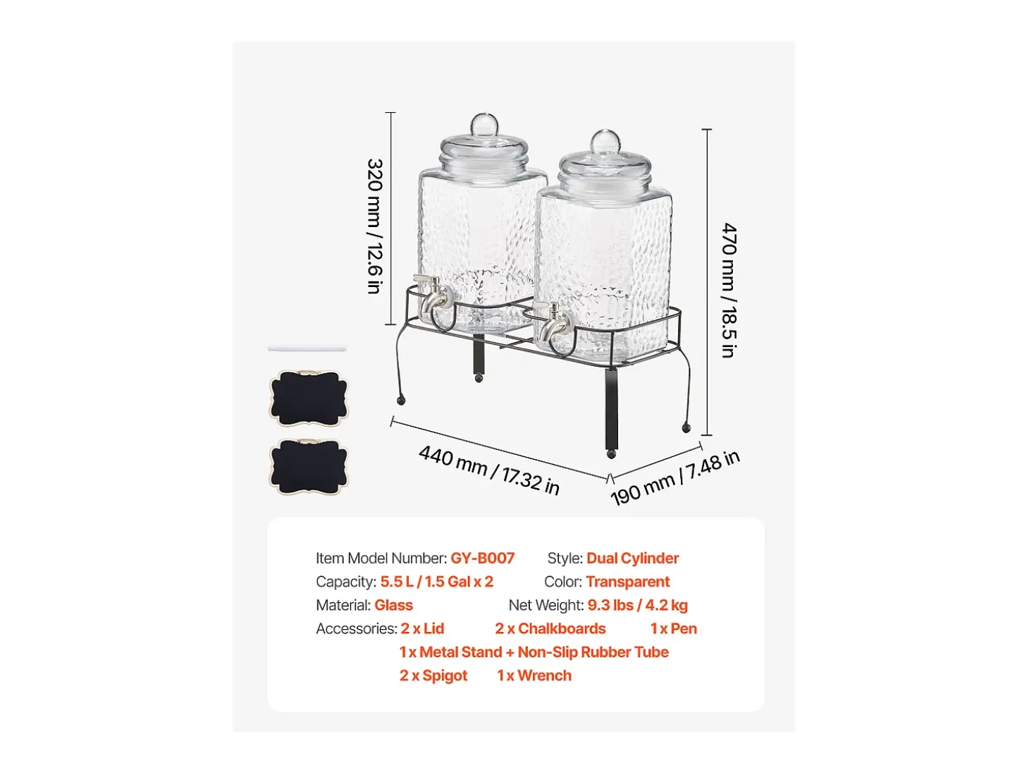 Distribuidor de Bebidas SucceBuy, Grande Capacidade de 5,5 L, 2 Unidades, Fonte de Água em Vidro, Distribuição de Água, Sumo, Limonada, Chá Gelado, para Café