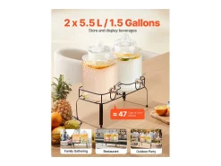 Distribuidor de Bebidas SucceBuy, Grande Capacidade de 5,5 L, 2 Unidades, Fonte de Água em Vidro, Distribuição de Água, Sumo, Limonada, Chá Gelado, para Café