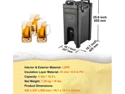 Distribuidor de Bebidas SucceBuy Isotérmico de 19 L LDPE de Qualidade Alimentar, para Restaurante e Loja
