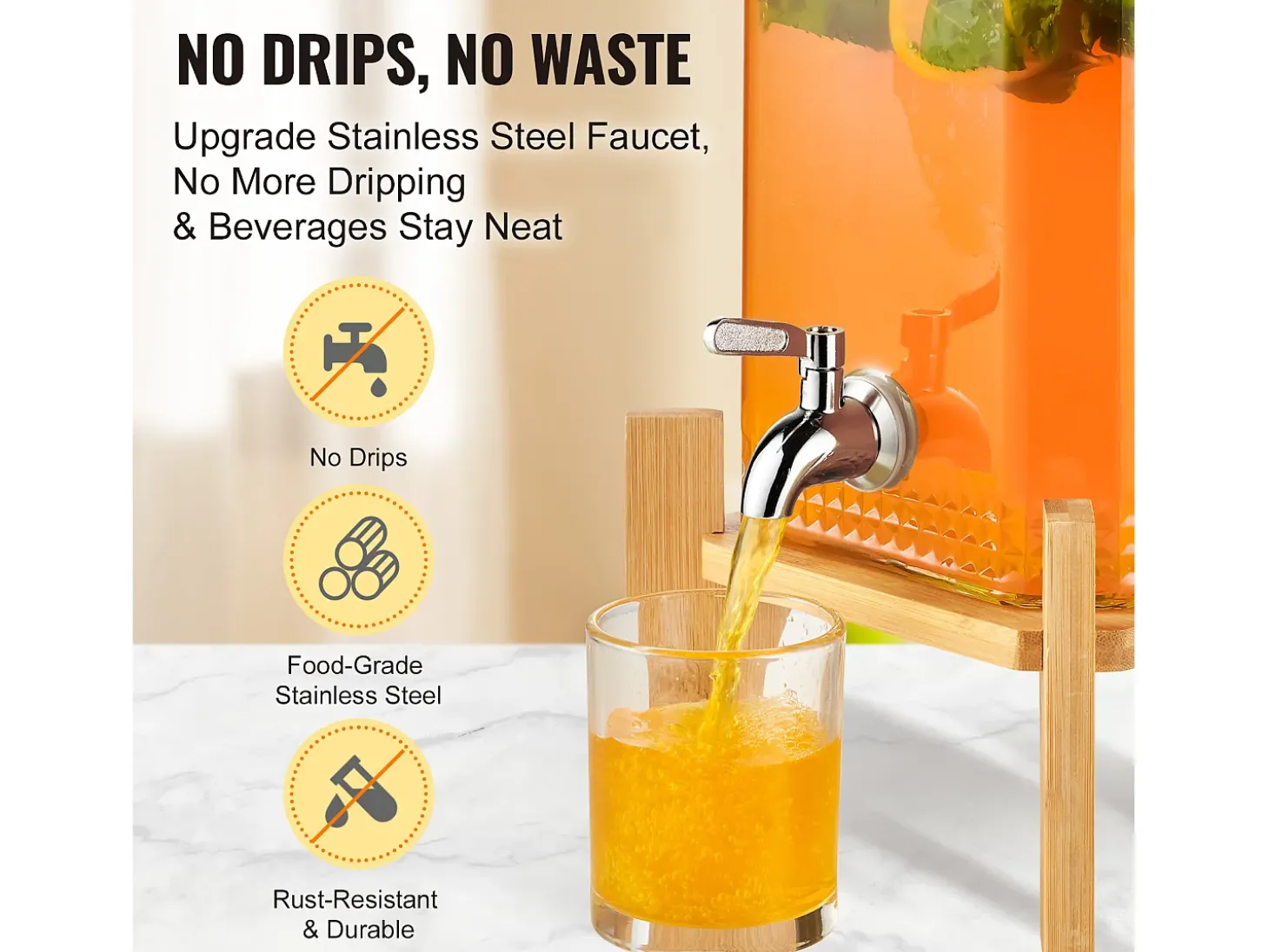 Distribuidor de Bebidas SucceBuy Dispensador de Bebidas em Vidro para Festas de 5,5 L com Suporte
