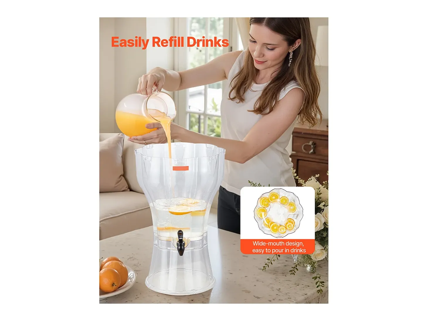 Distribuidor de Bebidas SucceBuy, Grande Capacidade de 13 L, Fonte de Água em Plástico, Distribuição de Água, Sumos, Limonada, Chá Gelado, para Café