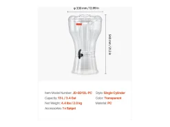 Distribuidor de Bebidas SucceBuy, Grande Capacidade de 13 L, Fonte de Água em Plástico, Distribuição de Água, Sumos, Limonada, Chá Gelado, para Café