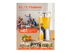 Distribuidor de Bebidas SucceBuy, Capacidade 8 L, Fonte de Água em Aço Inoxidável e Plástico, Distribuição de Sumo, Limonada, Chá Gelado, Cafés