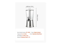 Distribuidor de Bebidas SucceBuy, Capacidade 8 L, Fonte de Água em Aço Inoxidável e Plástico, Distribuição de Sumo, Limonada, Chá Gelado, Cafés
