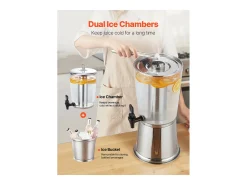 Distribuidor de Bebidas SucceBuy, Capacidade 8 L, Fonte de Água em Aço Inoxidável e Plástico, Distribuição de Sumo, Limonada, Chá Gelado, Cafés