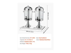 Distribuidor de Bebidas SucceBuy, Capacidade 2x 8 L, Fonte de Água em Aço Inoxidável e Plástico, Distribuição de Sumo, Limonada, Chá Gelado, Café