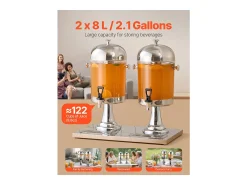 Distribuidor de Bebidas SucceBuy, Capacidade 2x 8 L, Fonte de Água em Aço Inoxidável e Plástico, Distribuição de Sumo, Limonada, Chá Gelado, Café