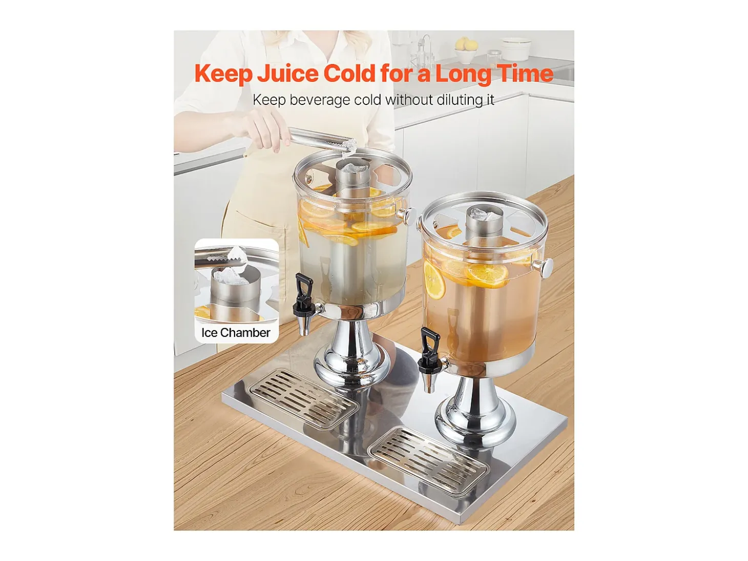 Distribuidor de Bebidas SucceBuy, Capacidade 2x 8 L, Fonte de Água em Aço Inoxidável e Plástico, Distribuição de Sumo, Limonada, Chá Gelado, Café