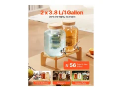 Distribuidor de Bebidas SucceBuy, Capacidade de 3,8 L, 2 Unidades, Fonte de Água em Vidro, Distribuição de Água, Sumo, Limonada, Chá Gelado, para Café