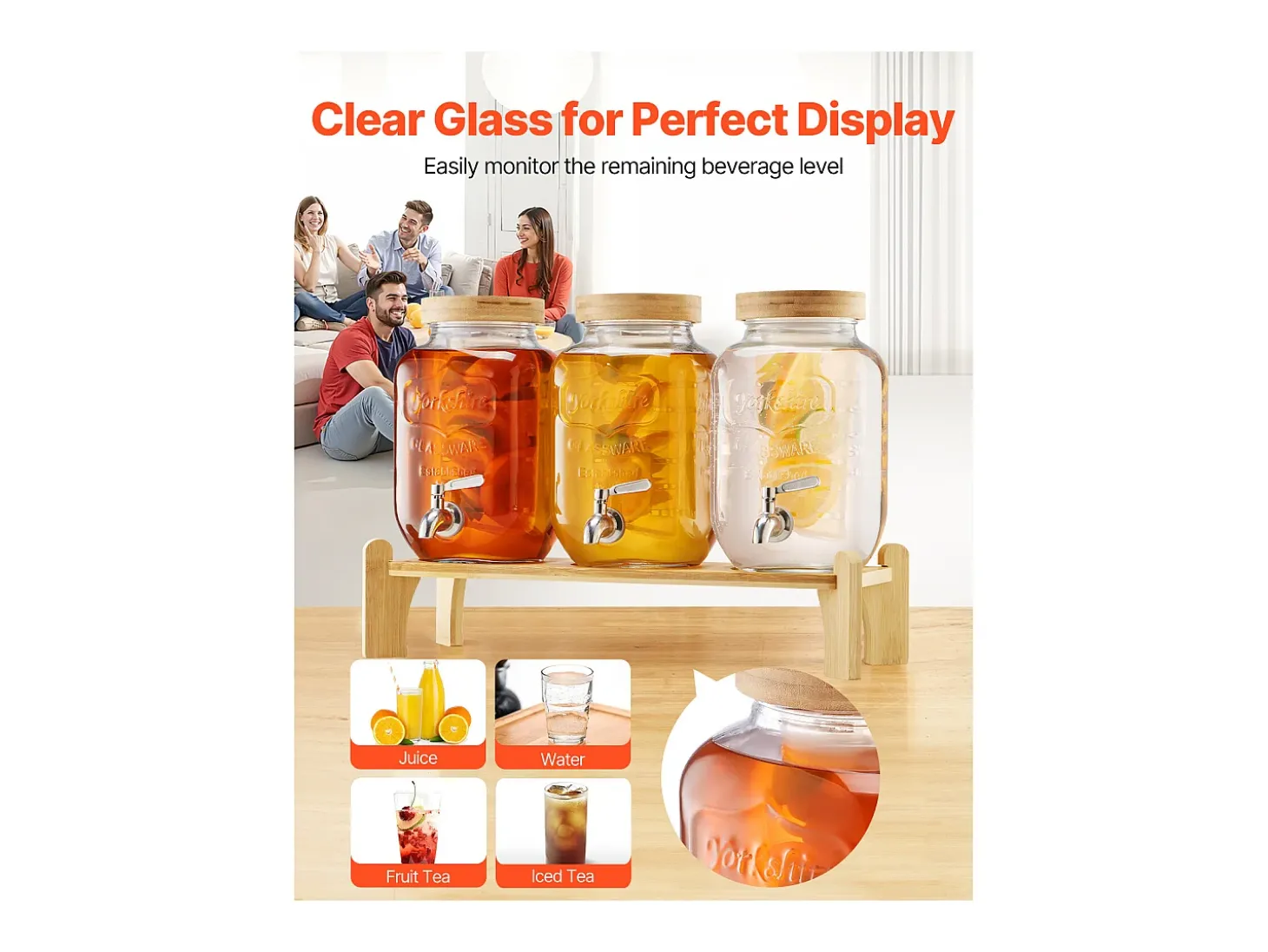 Distribuidor de Bebidas SucceBuy, Capacidade de 3,8 L, 3 Unidades, Fonte de Água em Vidro, Distribuição de Água, Sumo, Limonada, Chá Gelado, para Café