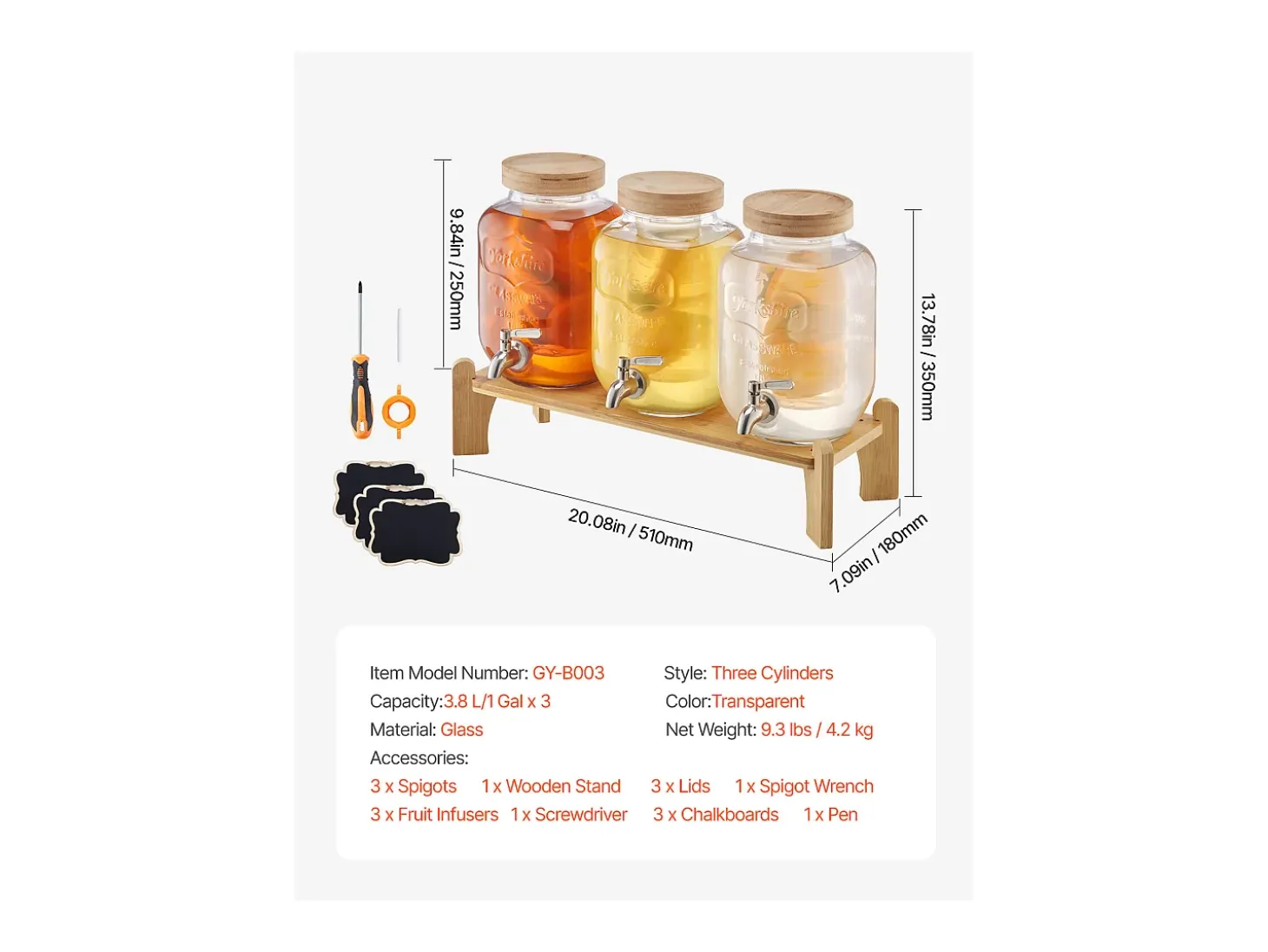 Distribuidor de Bebidas SucceBuy, Capacidade de 3,8 L, 3 Unidades, Fonte de Água em Vidro, Distribuição de Água, Sumo, Limonada, Chá Gelado, para Café