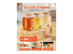 Distribuidor de Bebidas SucceBuy, Capacidade de 3,8 L, 3 Unidades, Fonte de Água em Vidro, Distribuição de Água, Sumo, Limonada, Chá Gelado, para Café