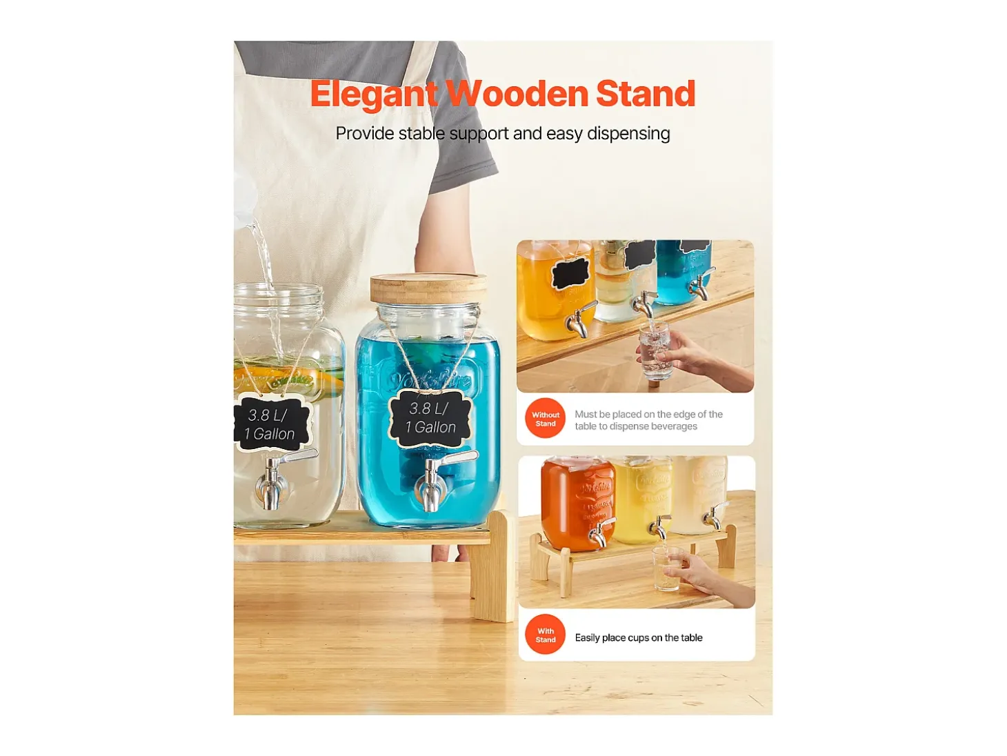 Distribuidor de Bebidas SucceBuy, Capacidade de 3,8 L, 3 Unidades, Fonte de Água em Vidro, Distribuição de Água, Sumo, Limonada, Chá Gelado, para Café