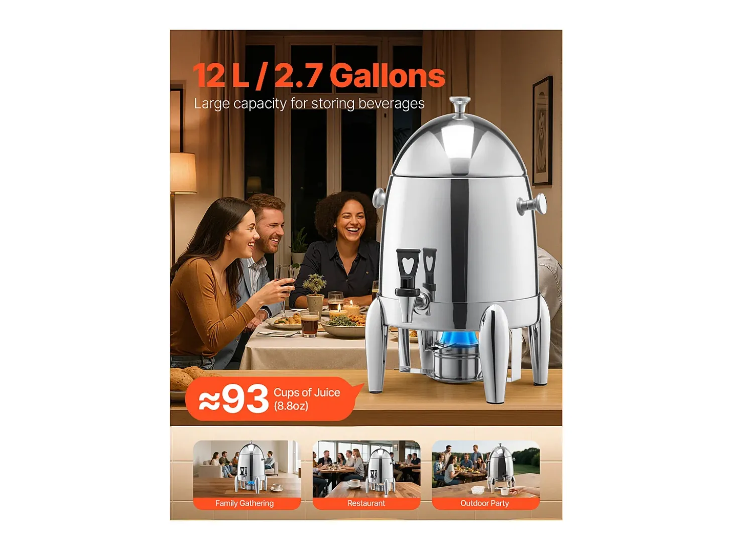 Distribuidor de Bebidas SucceBuy, 12 L, Fonte de Água Quente e Fria em Aço Inoxidável, Distribuição de Chá, para Café