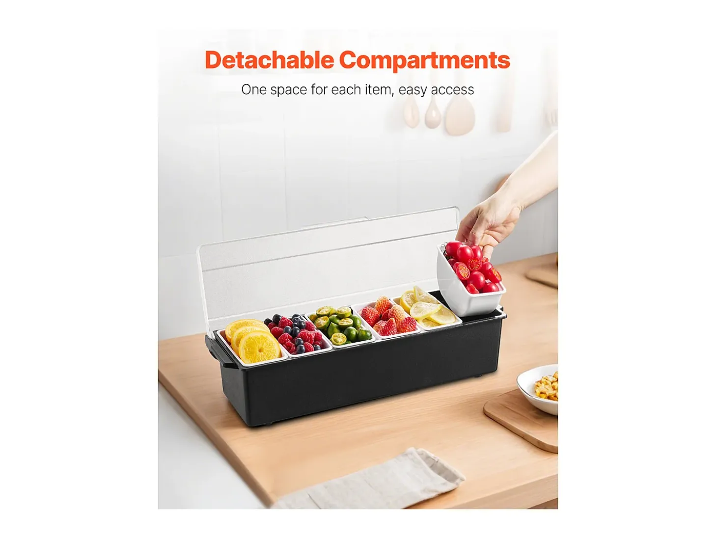 Distribuidor de Temperos Refrigerado SucceBuy, com 6 Compartimentos e Tampa, 50,3x16,5x11,7 cm