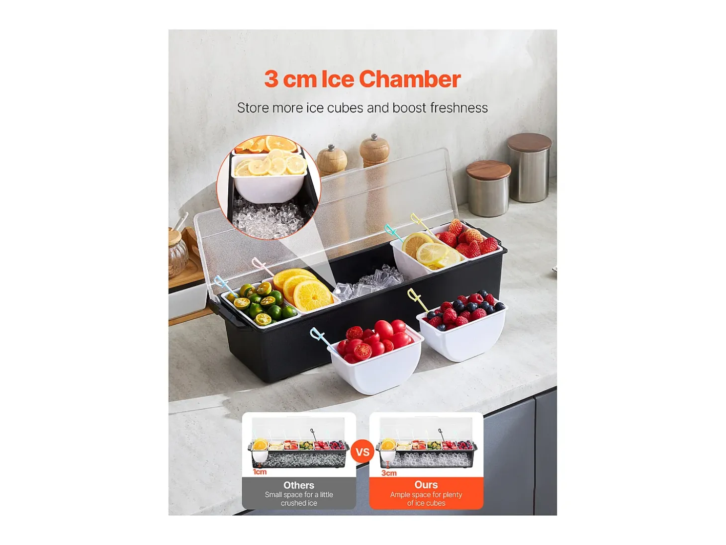 Distribuidor de Temperos Refrigerado SucceBuy, com 6 Compartimentos e Tampa, 50,3x16,5x11,7 cm