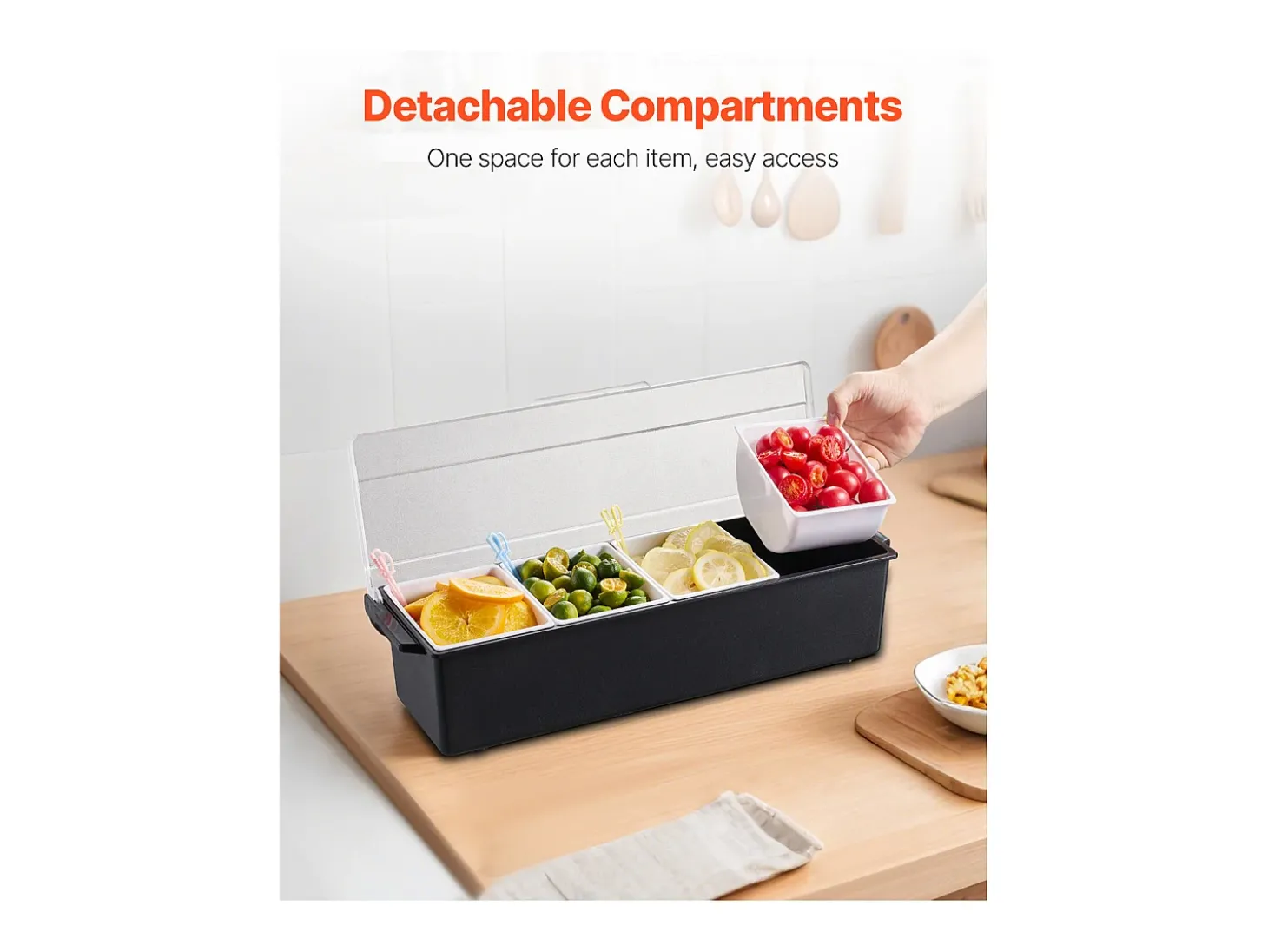 Distribuidor de Temperos Refrigerado SucceBuy, com 4 Compartimentos e Tampa, 50,3x16,5x11,7 cm