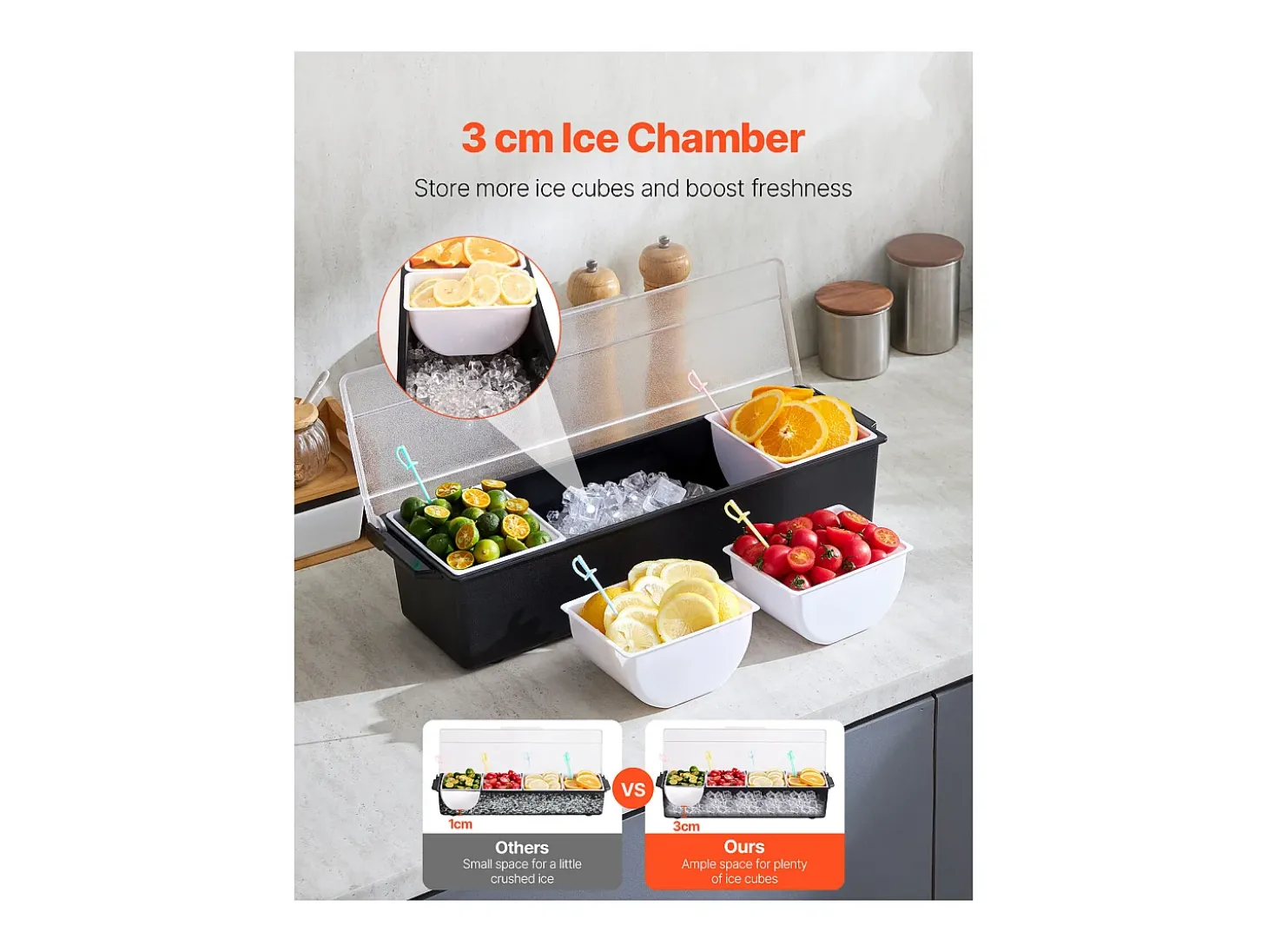 Distribuidor de Temperos Refrigerado SucceBuy, com 4 Compartimentos e Tampa, 50,3x16,5x11,7 cm