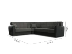 Divano letto con penisola Matias, Divano contenitore ad angolo in ecopelle e tessuto, Sofà con apertura click-clack, 305x238h91 cm, Nero e Verde