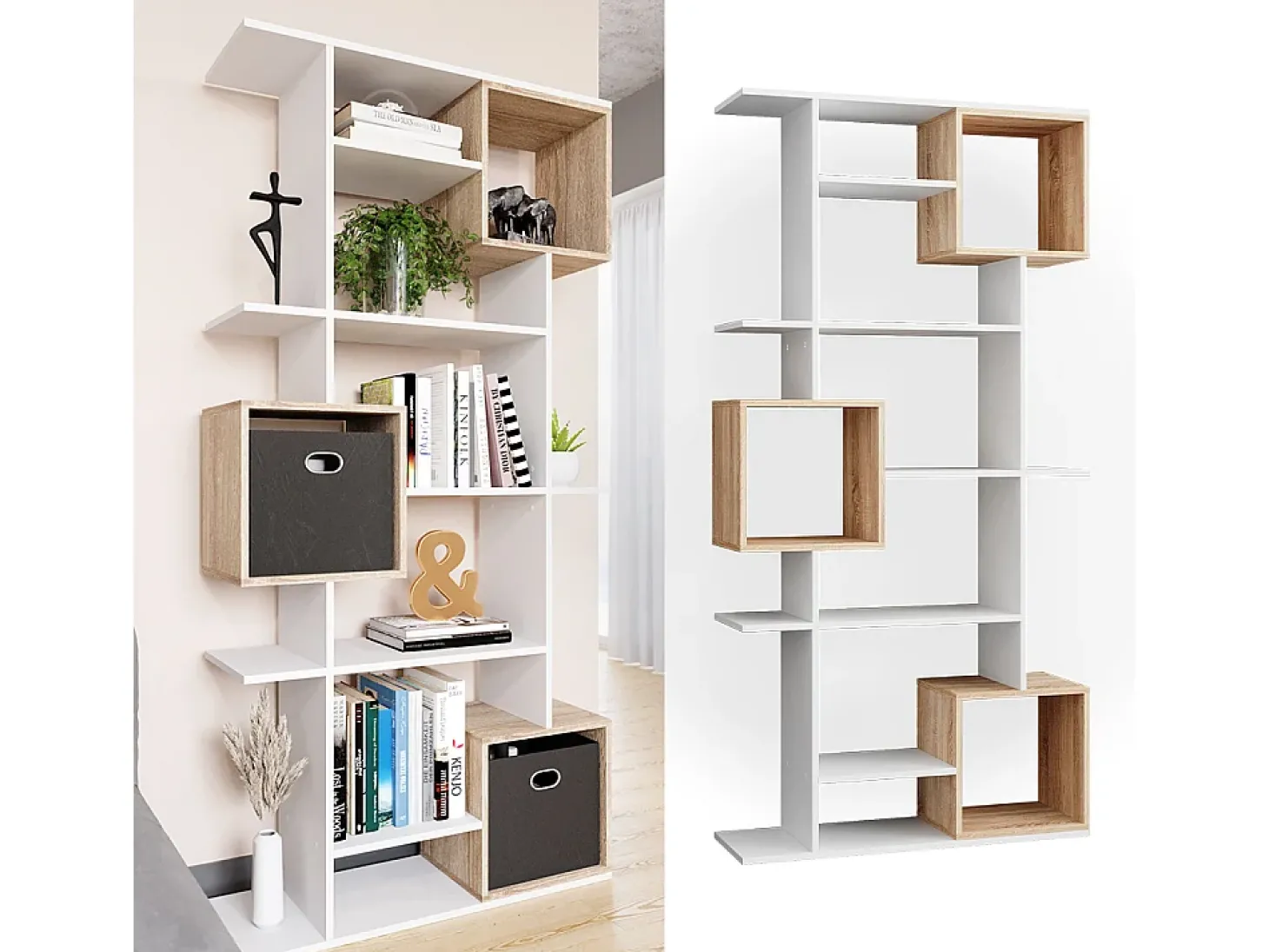 Divisória de sala branco/sonoma 92x29x187.7 cube