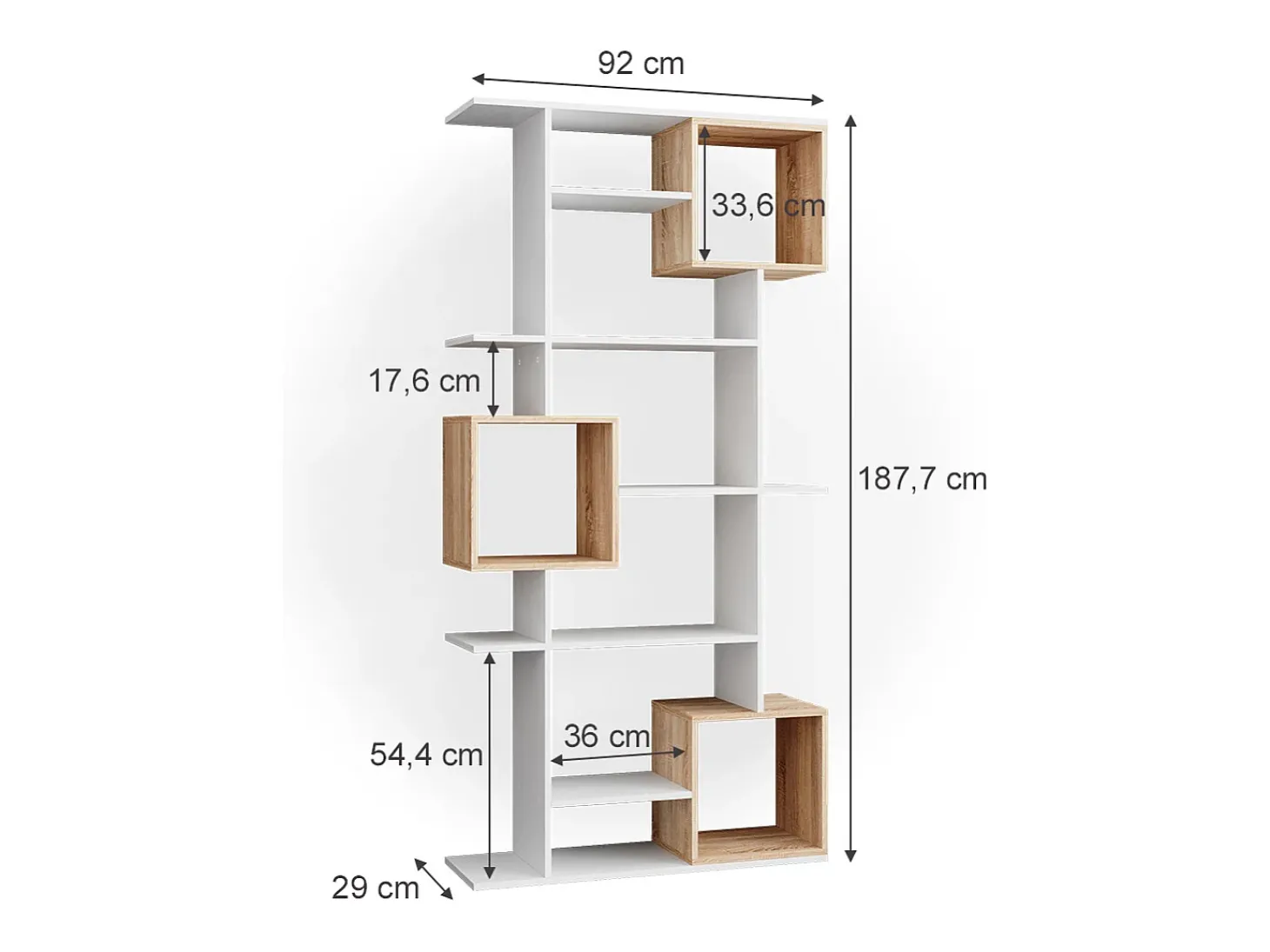 Divisória de sala branco/sonoma 92x29x187.7 cube