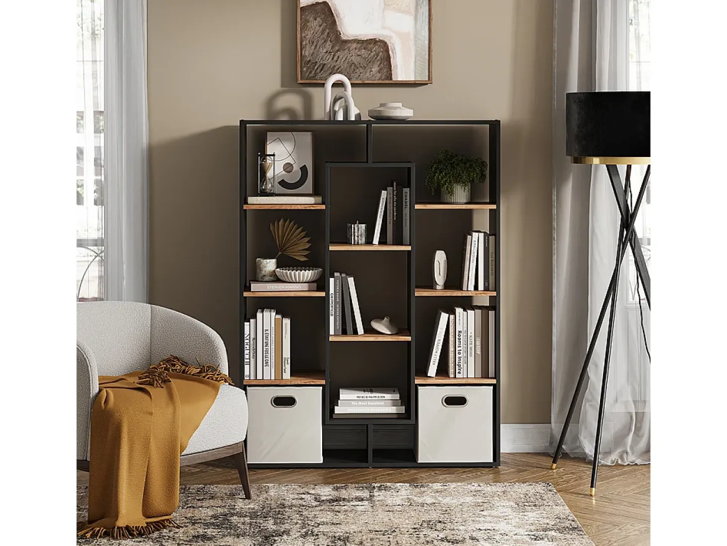 Divisória de sala carvalho antracite/goldkraft 107.2x29x143
