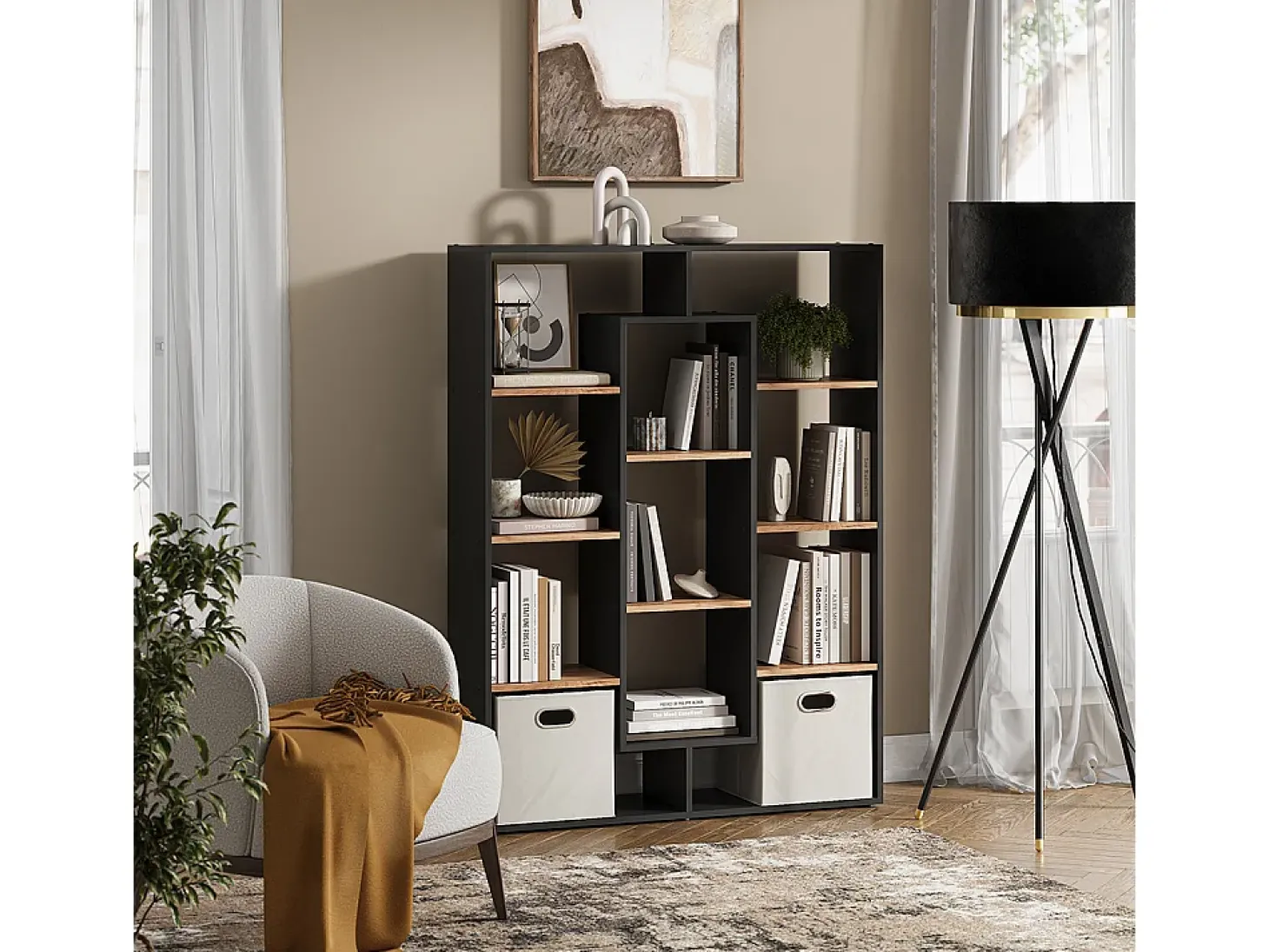 Divisória de sala carvalho antracite/goldkraft 107.2x29x143