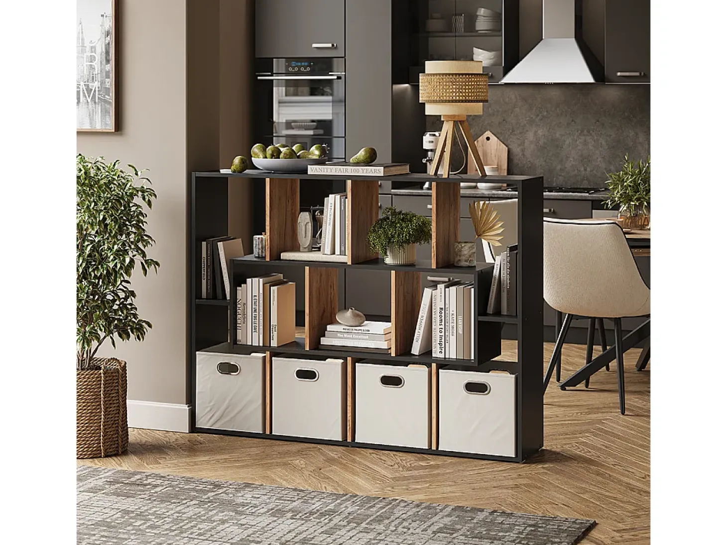 Divisória de sala carvalho antracite/goldkraft 107.2x29x143