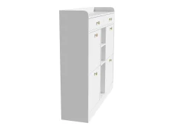 Elegante sapateira com 4 portas articuladas, 2 gavetas, 3 compartimentos abertos, branco