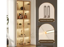 Elegante vitrine de canto - 62 x 35 x 160 cm - com LEDs + porta - em vidro temperado - MDF - branca