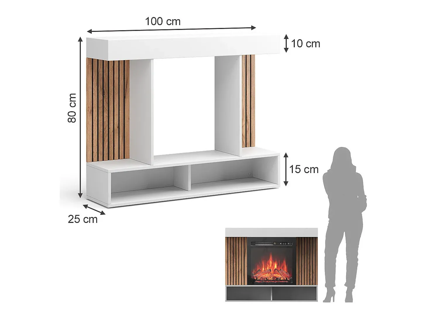 Elektrokamin branco 100x25x80 lynea