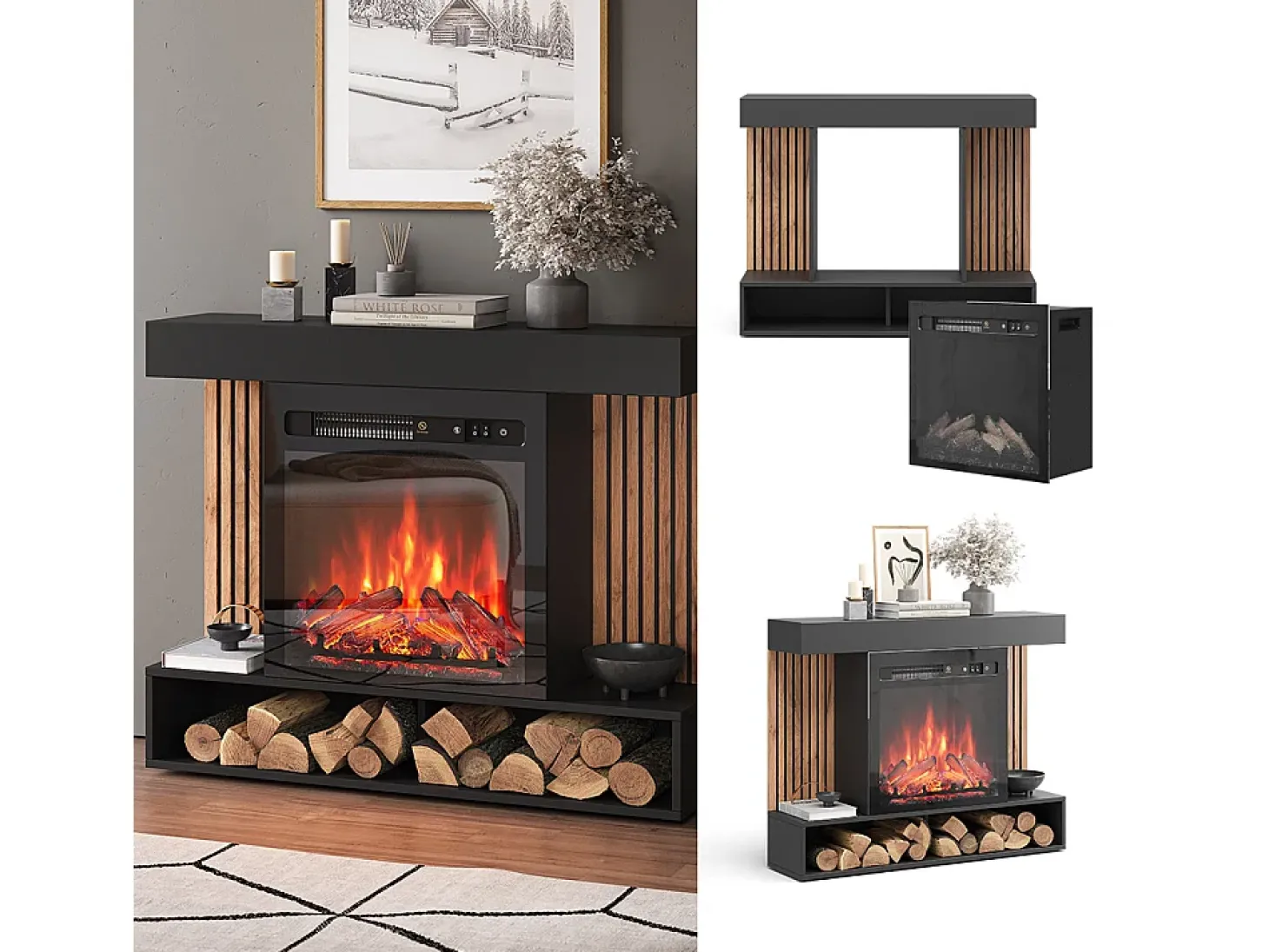 Elektrokamin preto 100x25x80 lynea