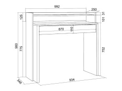 Escrivaninha Extensível, 99x90x35cm, retrátil, Mesa de Computador, Branco veado