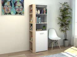 Escrivaninha modular TUPELIO com 10 nichos, nas cores natural e branca -