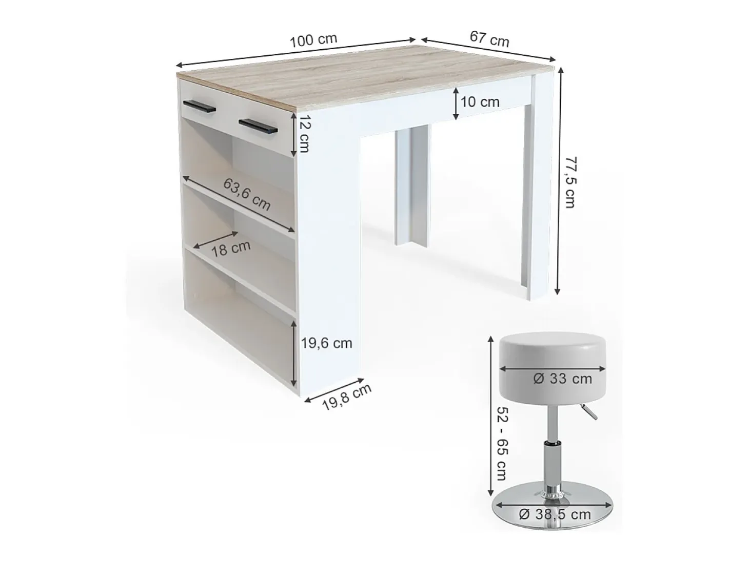 Esstisch-Set sonoma/branco 67x100x77.5 repose