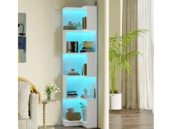 Estante 63,5×45×175 cm - fita LED com mudança de cor - 5 níveis de armazenamento - design de canto - branco