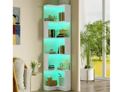 Estante 63,5×45×175 cm - fita LED com mudança de cor - 5 níveis de armazenamento - design de canto - branco