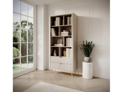 Estante: 2 gavetas, Bege, 88,2 x 38 x 193,8 cm