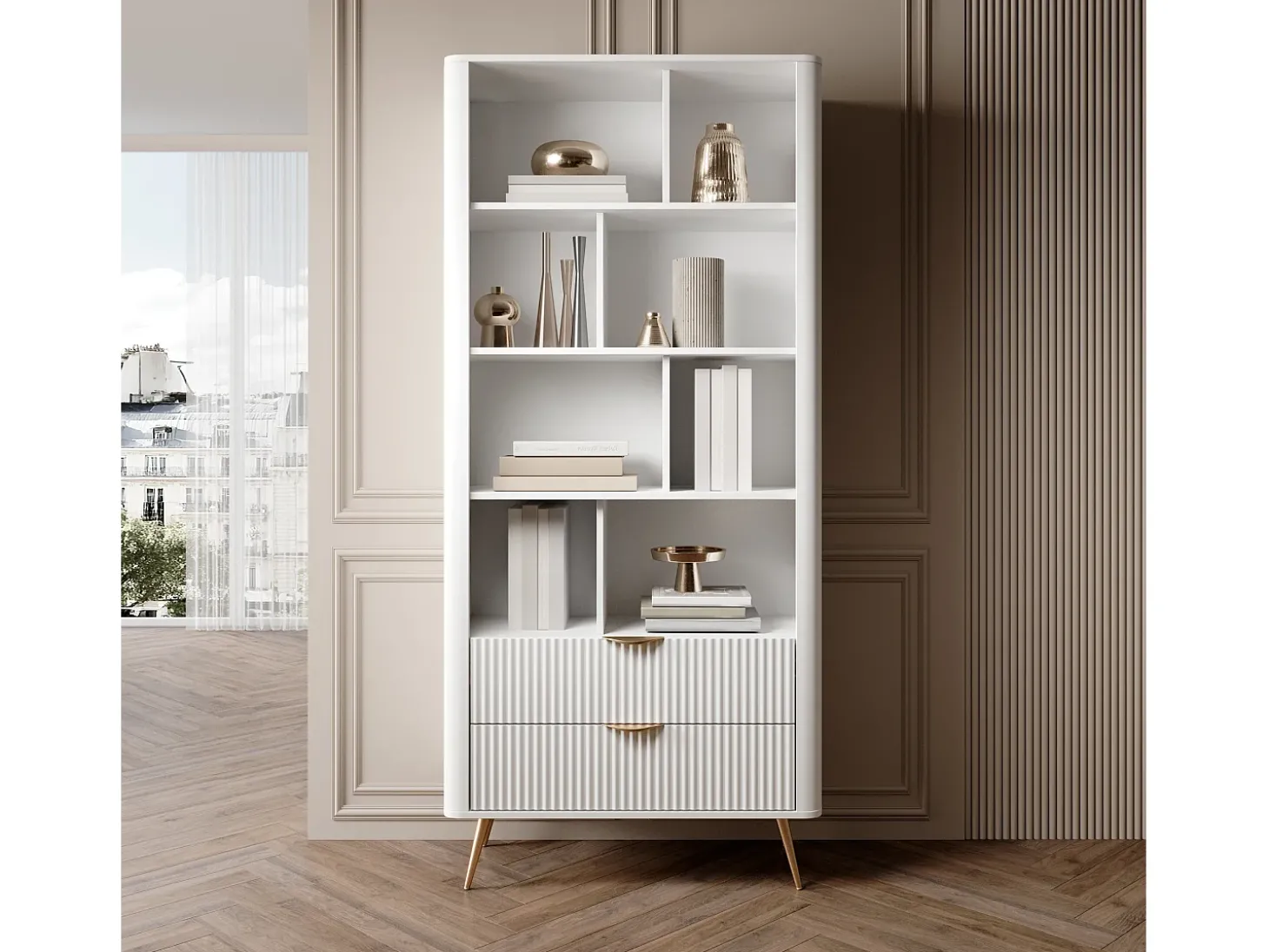 Estante: 2 gavetas, Branco, 88,2 x 38 x 193,8 cm