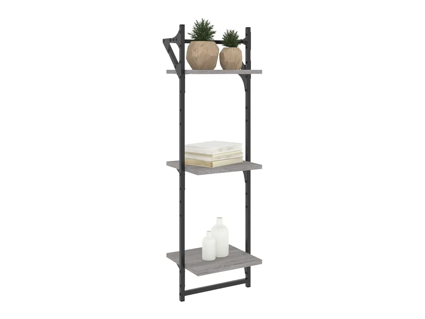 Estante 3 prateleiras c/ barras 2pcs 30x25x100 cm cinza sonoma PT970692