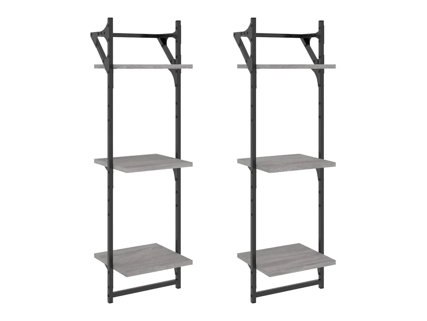 Estante 3 prateleiras c/ barras 2pcs 30x25x100 cm cinza sonoma PT970692