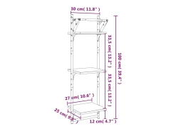 Estante 3 prateleiras c/ barras 2pcs 30x25x100 cm cinza sonoma