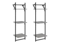 Estante 3 prateleiras c/ barras 2pcs 30x25x100 cm cinza sonoma