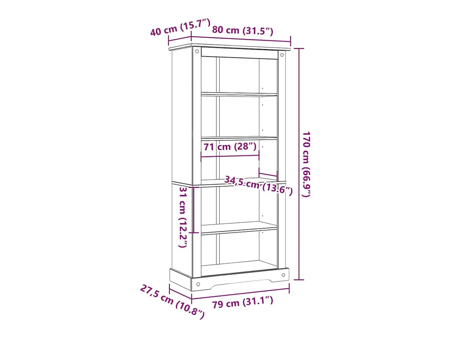 Estante 5 prateleiras Corona Range 80x40x170 cm pinho mexicano